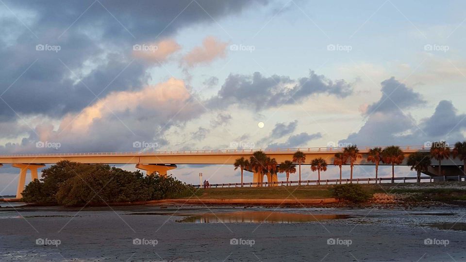 beach sunset moon