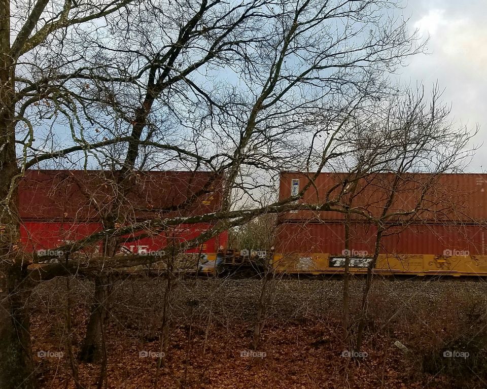 train passing by town
