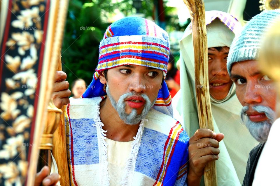 characters in the reenactment of the death of jesus christ on good friday during holy week in cainta, rizal, philippines, asia