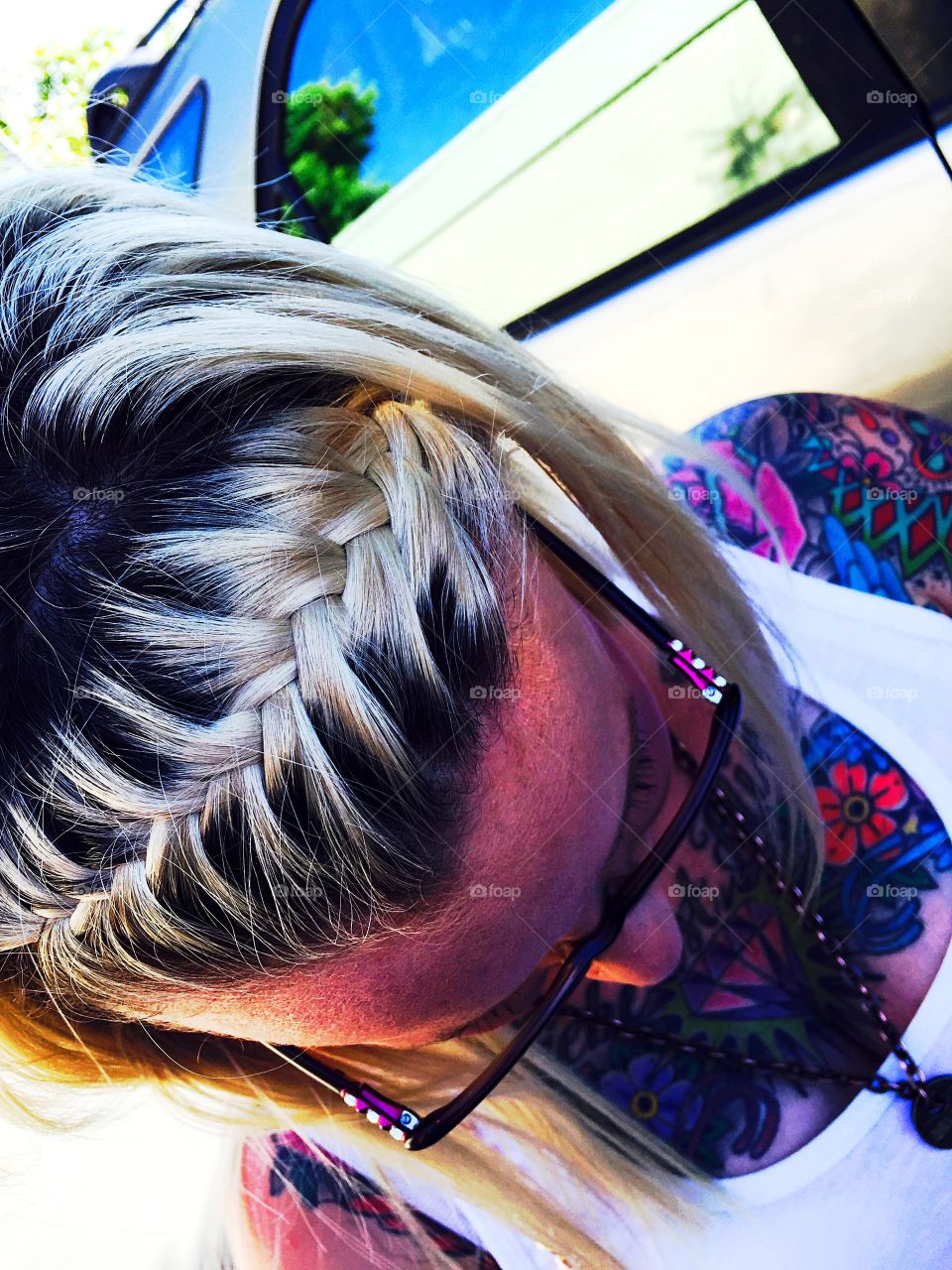 French braid bangs. French braided my bosses hair. 