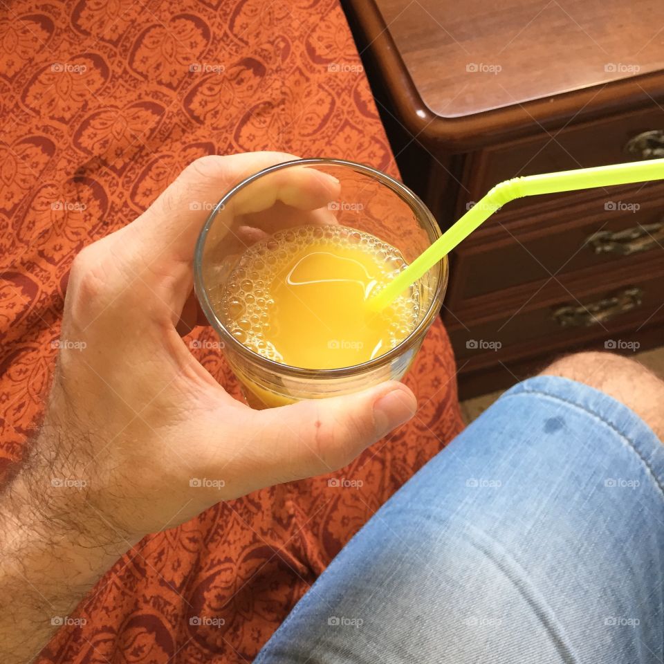 Drinking orange juice 