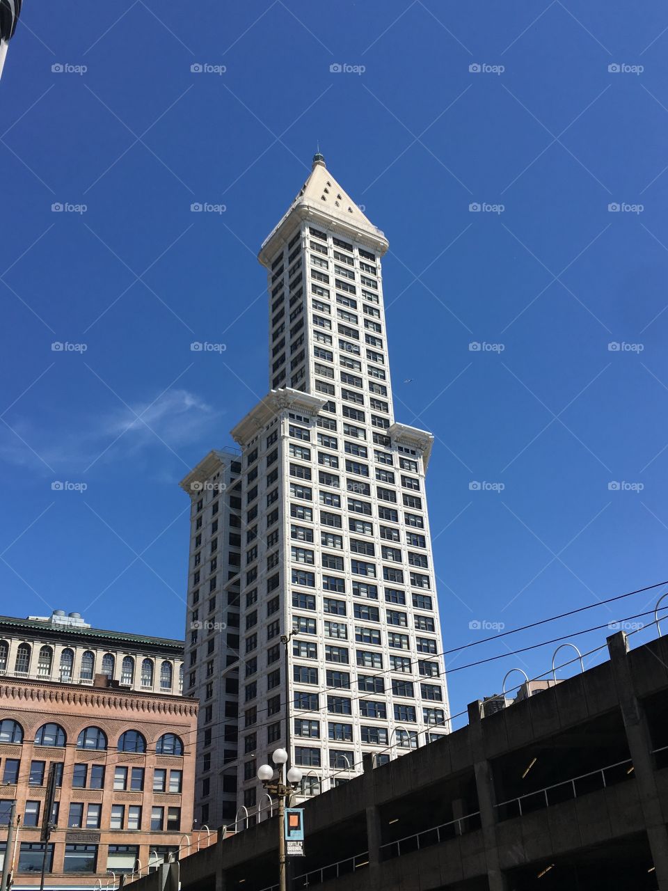 The Smith Tower on a beautiful, clear, spring day in Seattle. 