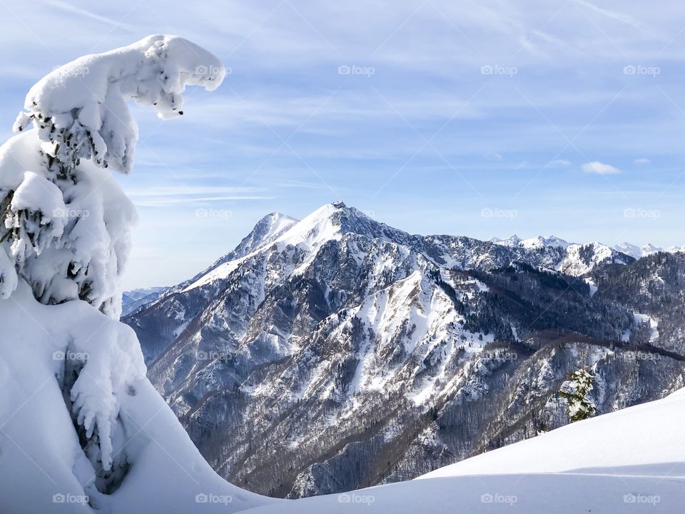 The beautiful view of snow cover mountains 