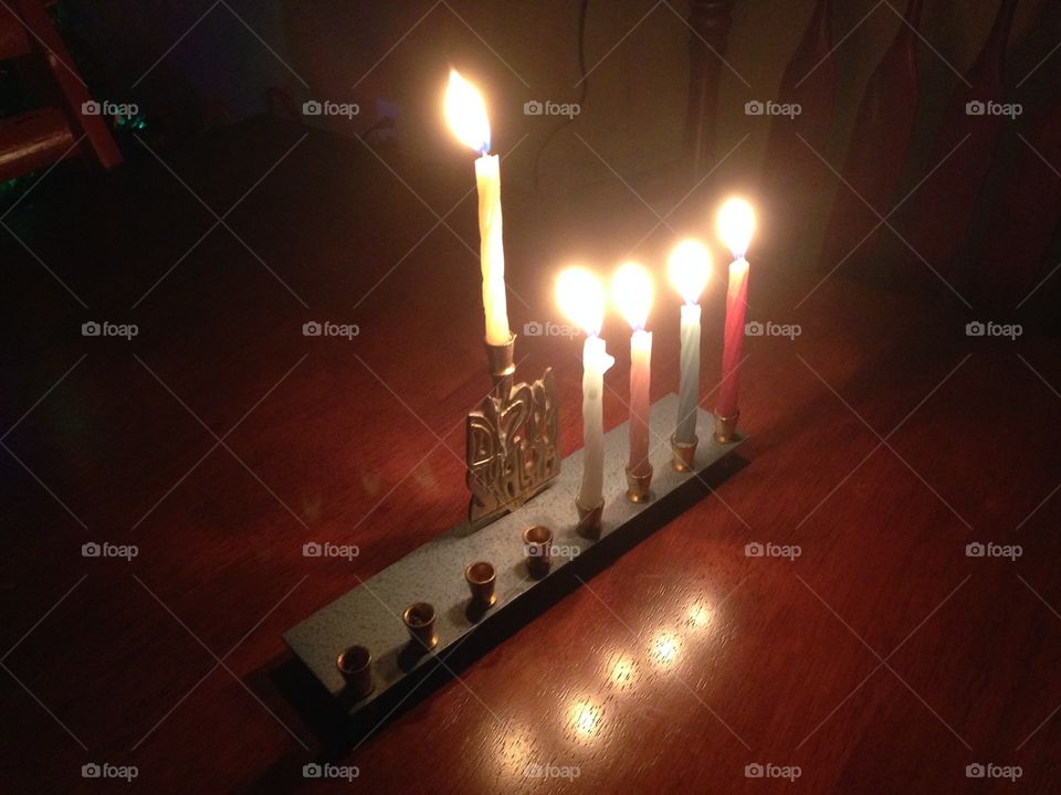 Menorah. chanukiah lit during Hanukkah