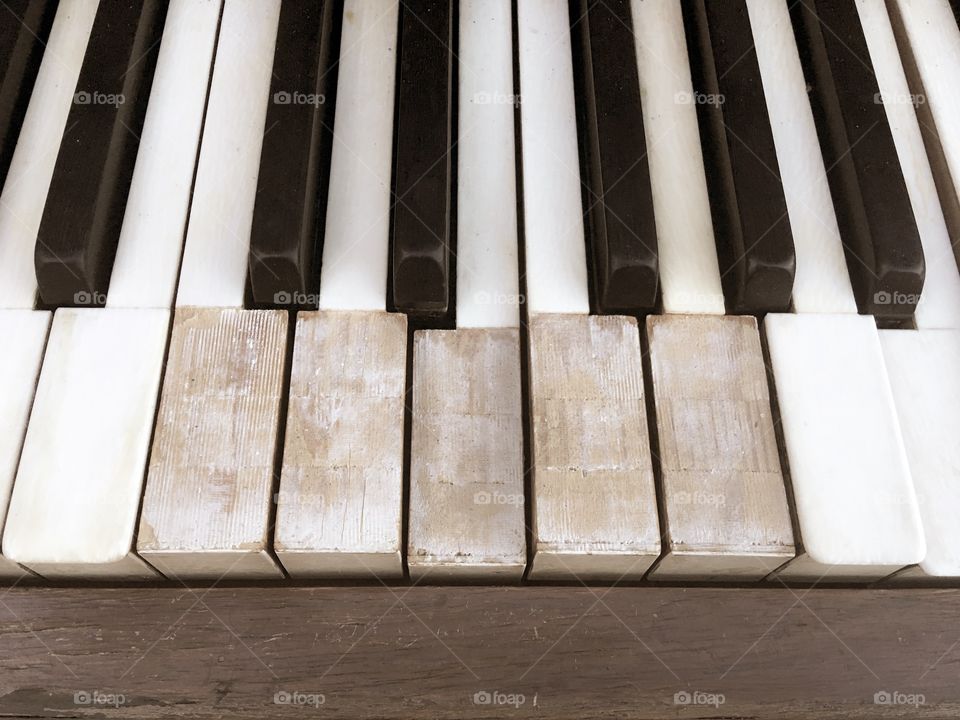 The old old piano keys background and surface. Vintage piano keys texture. 