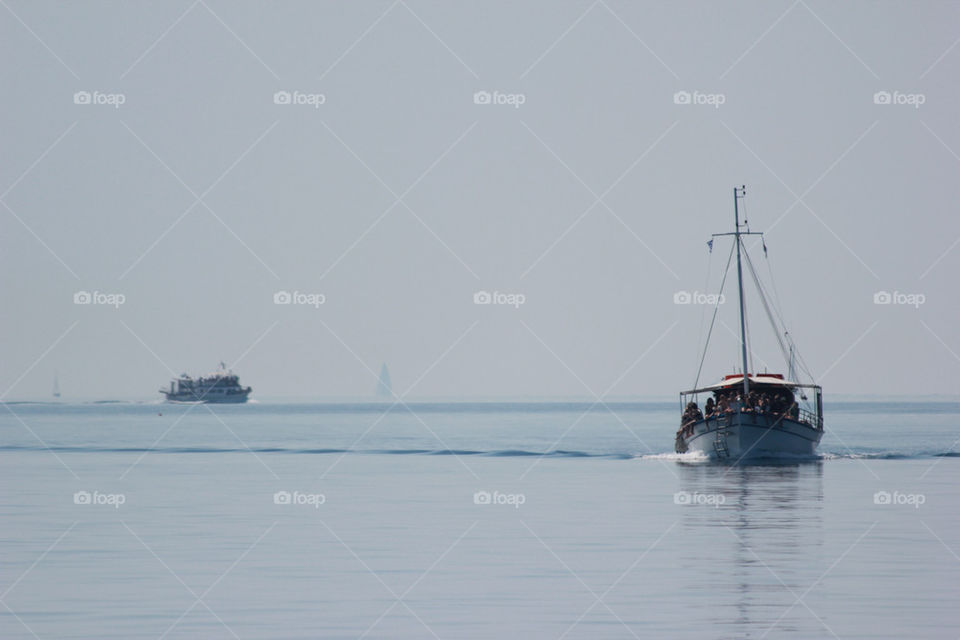 ocean blue boats water by preisler