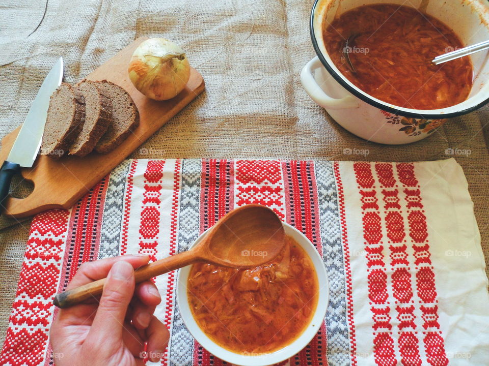 Soup with beet and other vegetables Ukrainian dish