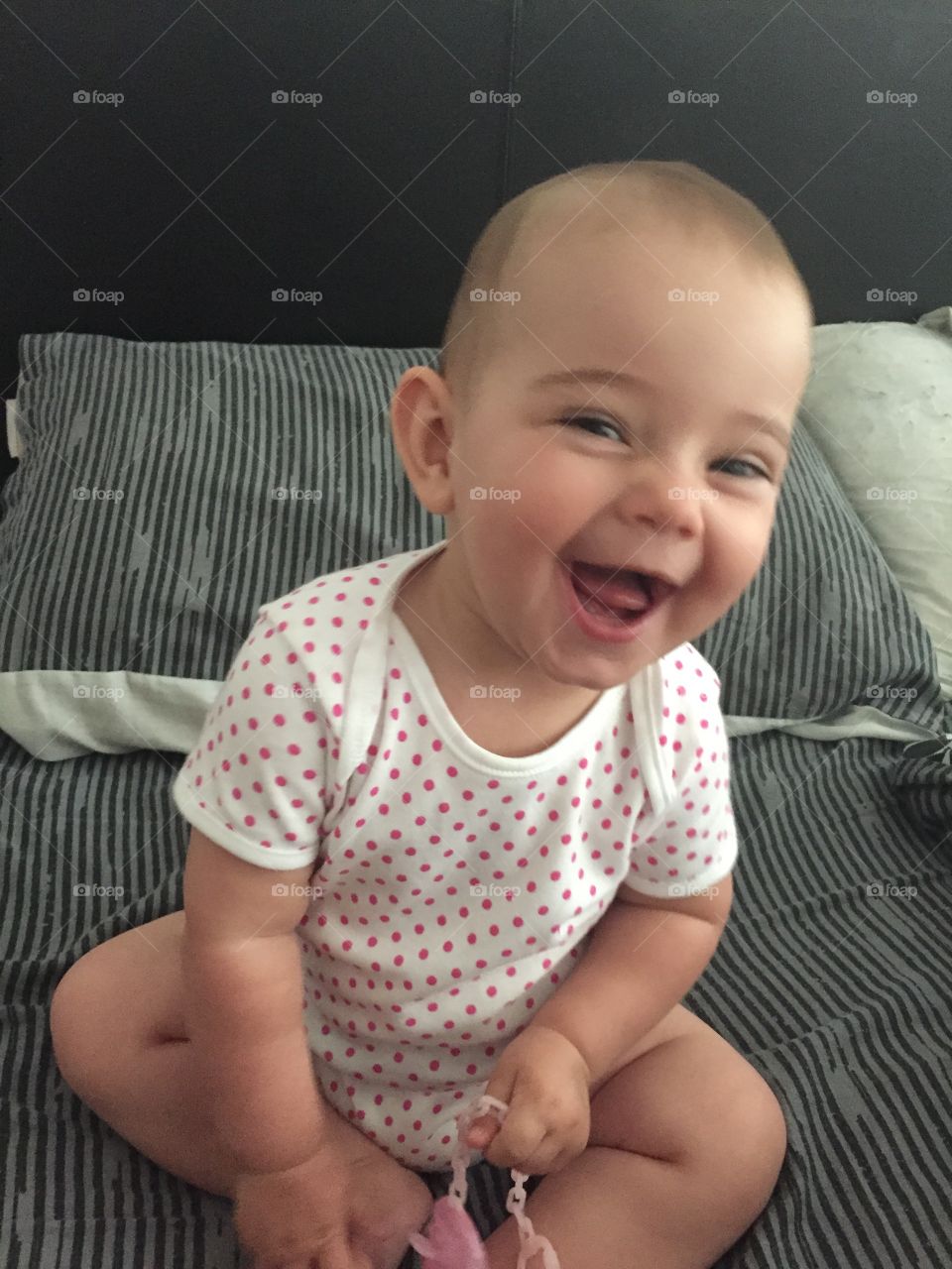 Happy baby. This is what I wake up to in the mornings... Such a happy little girl and always smiling. 
