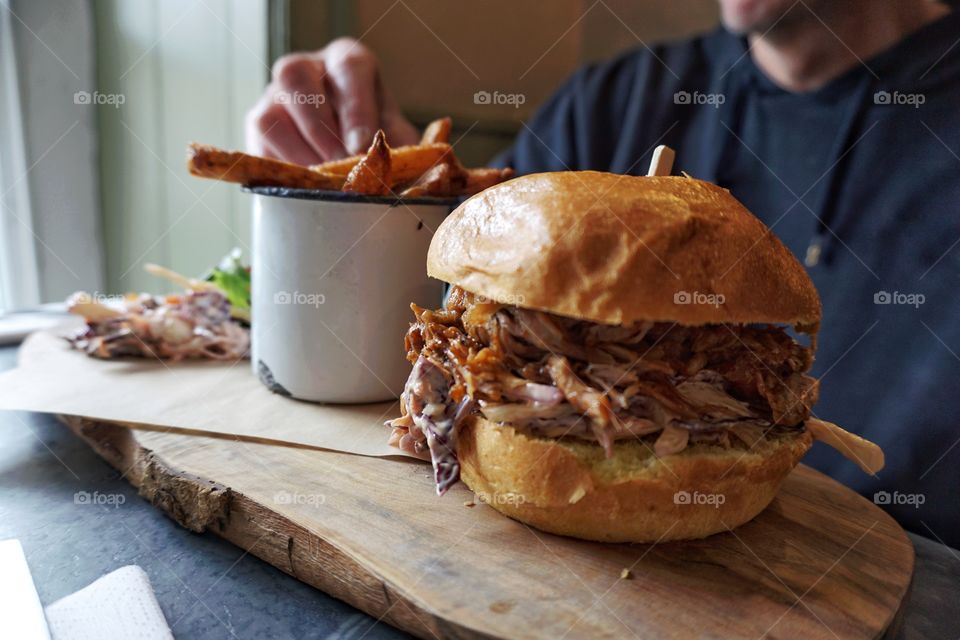 Favourite pulled pork sandwich and chips .. Yorkshire style 