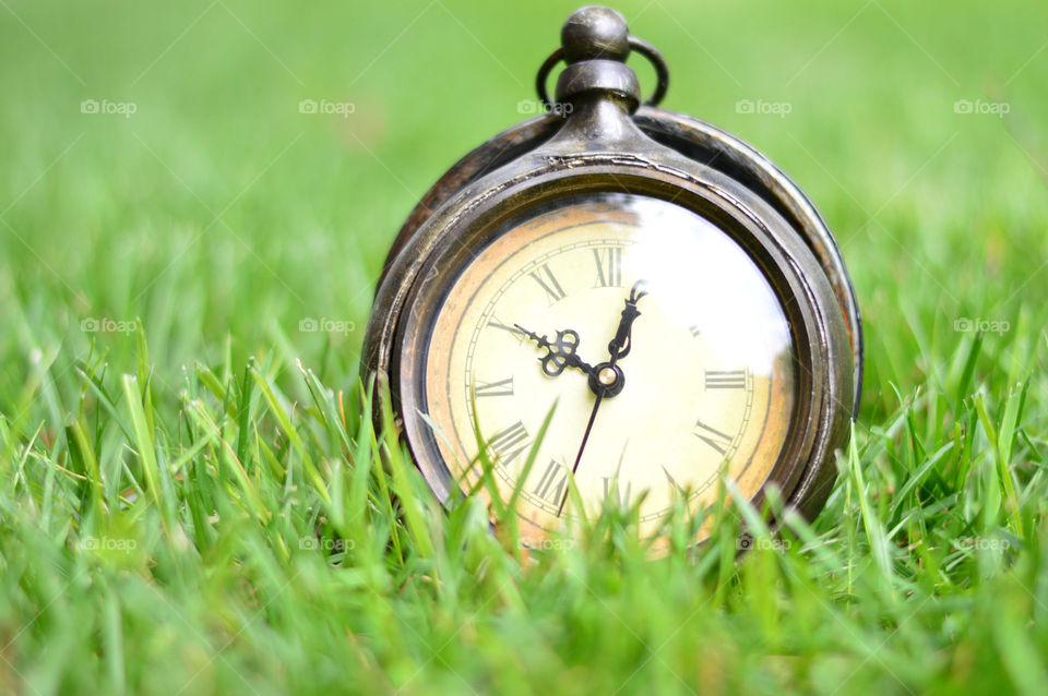 clock outside on the grass
