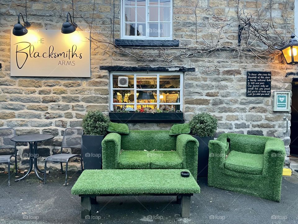 Artificial grass table and chairs and matching cushions … snapped with the Green v white mission in mind but it ended 😂