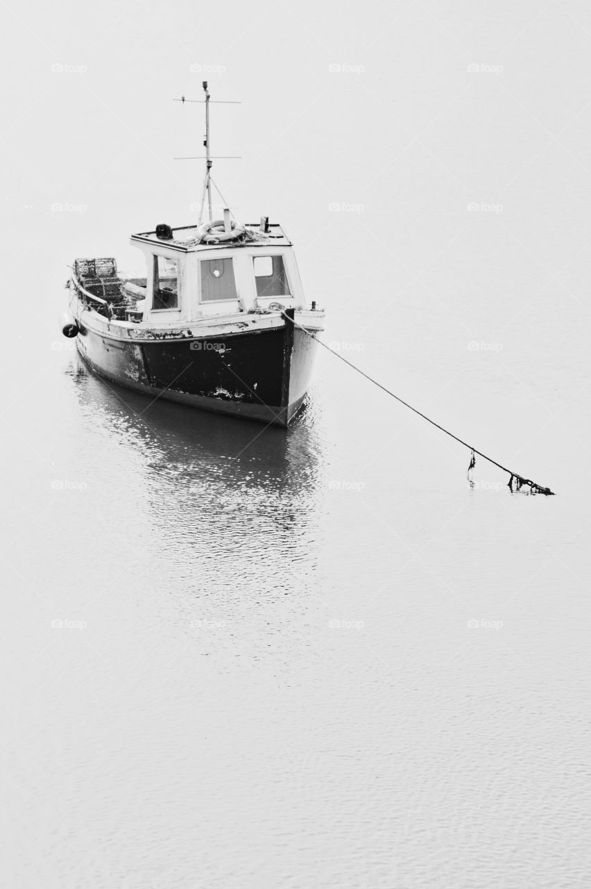 Boat on the river monochrome