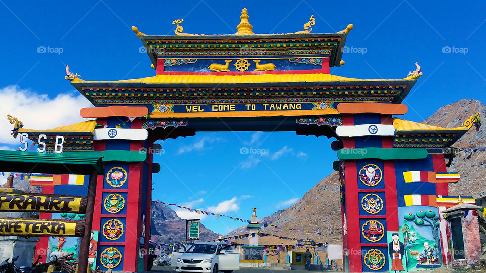 Gate of Tawang, a tourist spot at himalayan range, India.