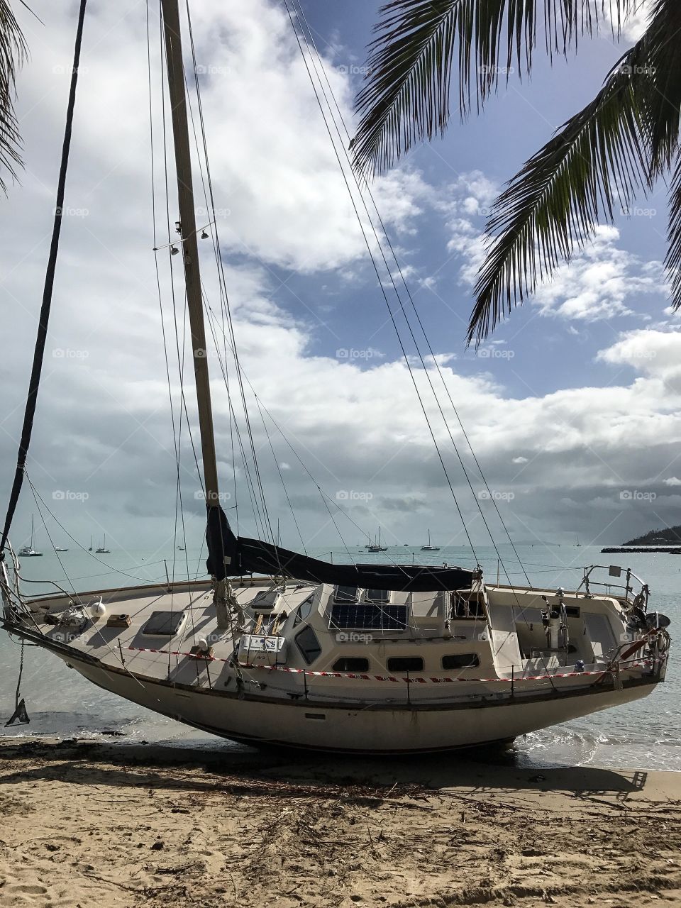 Cyclone Debbie, Queensland, Australia, sailboat shipwreck in the storm's aftermath 