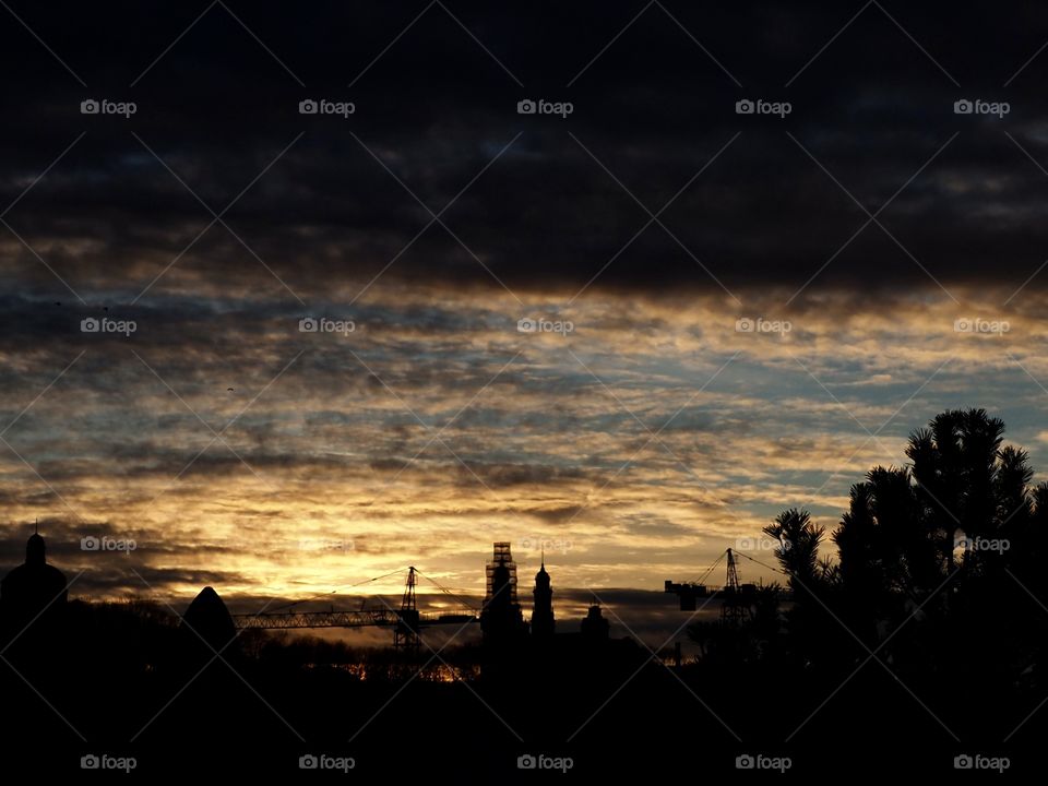 Urban sunset before the rain