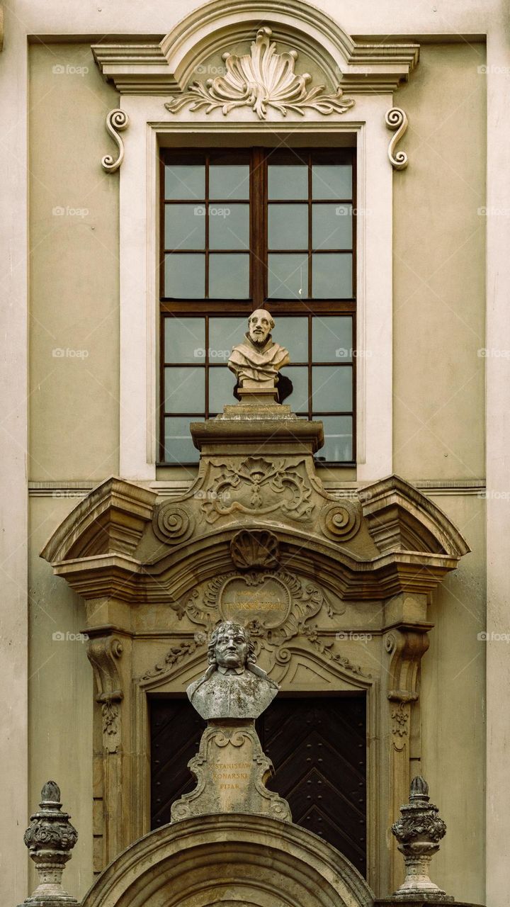 beautifully decorated entrance to the historic church in the old town of Krakow