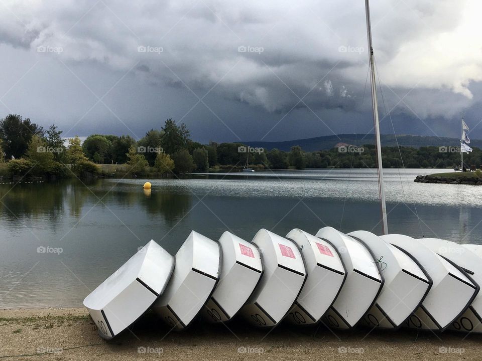 White boats waiting springtime 