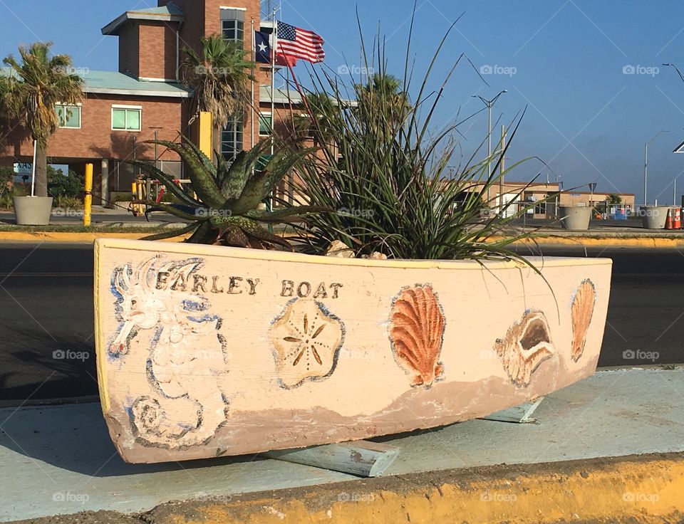 Farley boat planter in Port Aransas, Texas. 