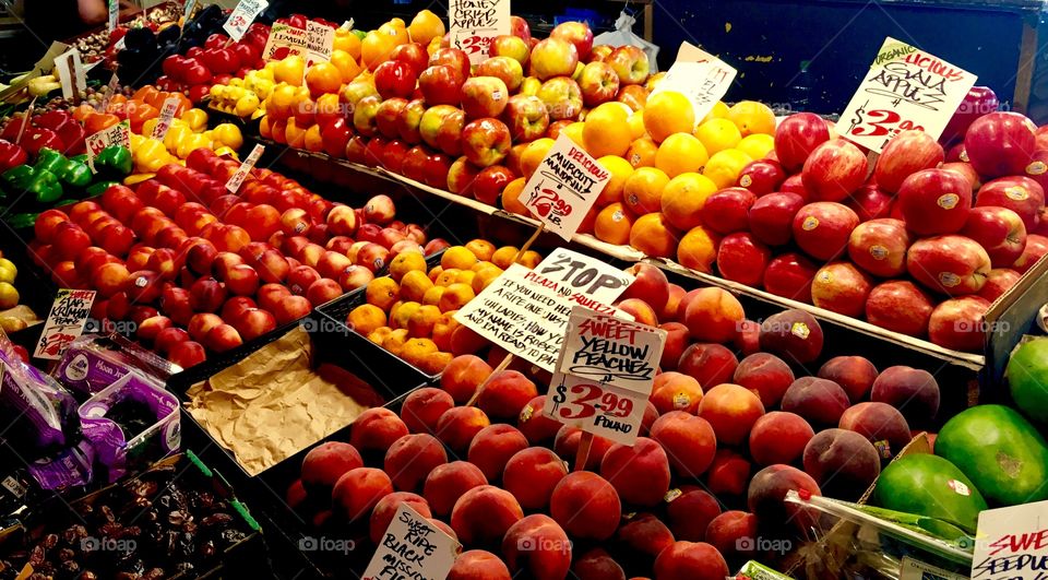 Fruits and vegetables in market for sale