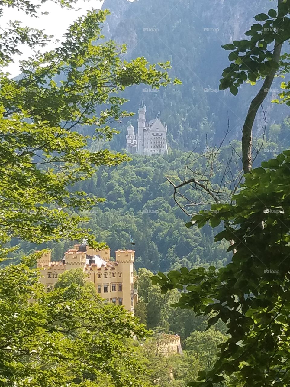 View of Neuschwanstein and Hohenschwangau castles in Schwangau, Germany