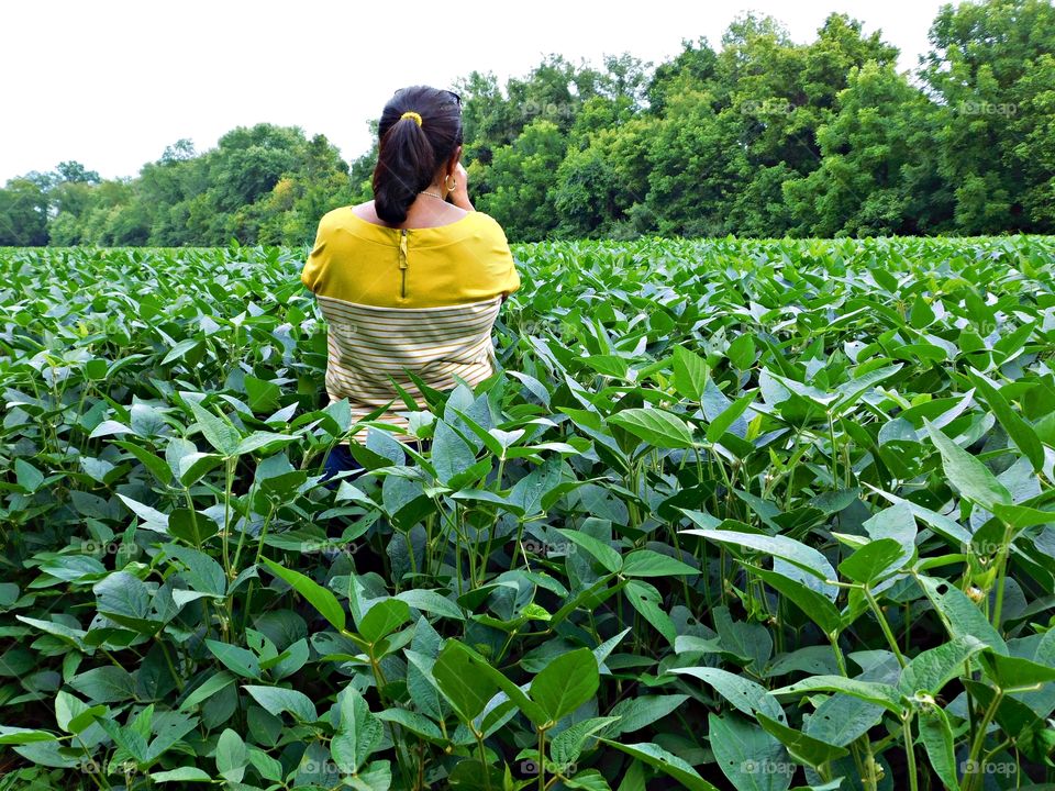 Plants all around us - A young lady is standing in the middle of a field surrounded by green plants