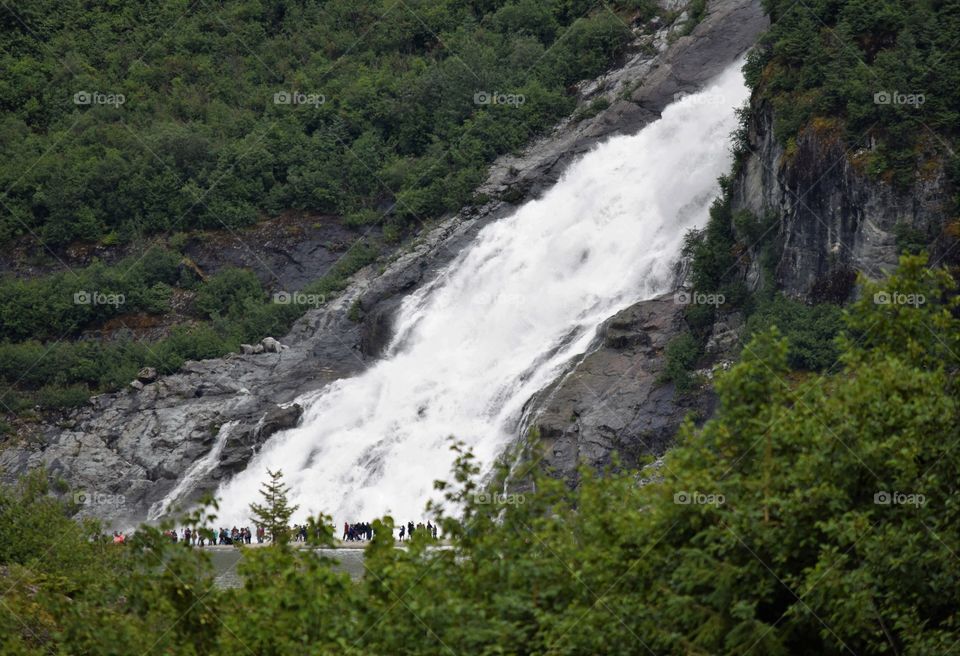 Nugget falls is a massive roaring waterfall near Juneau Alaska