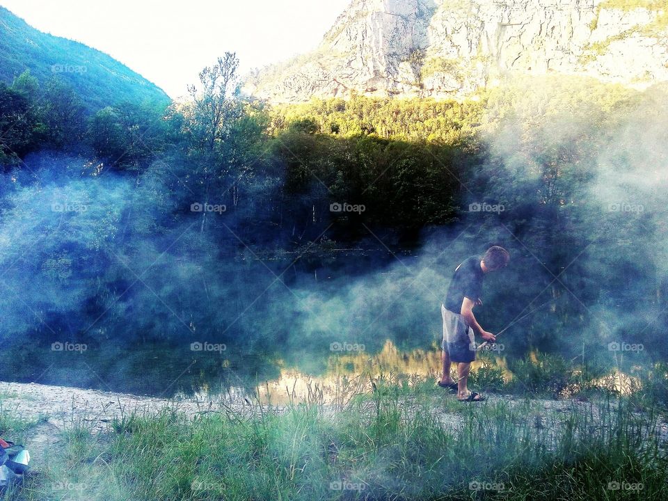 Fisherman at the lake