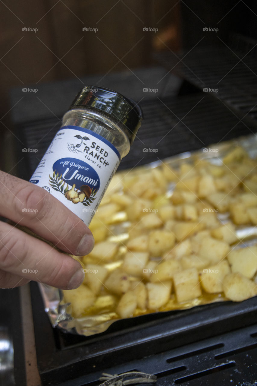 Roasted potatoes on the grill
