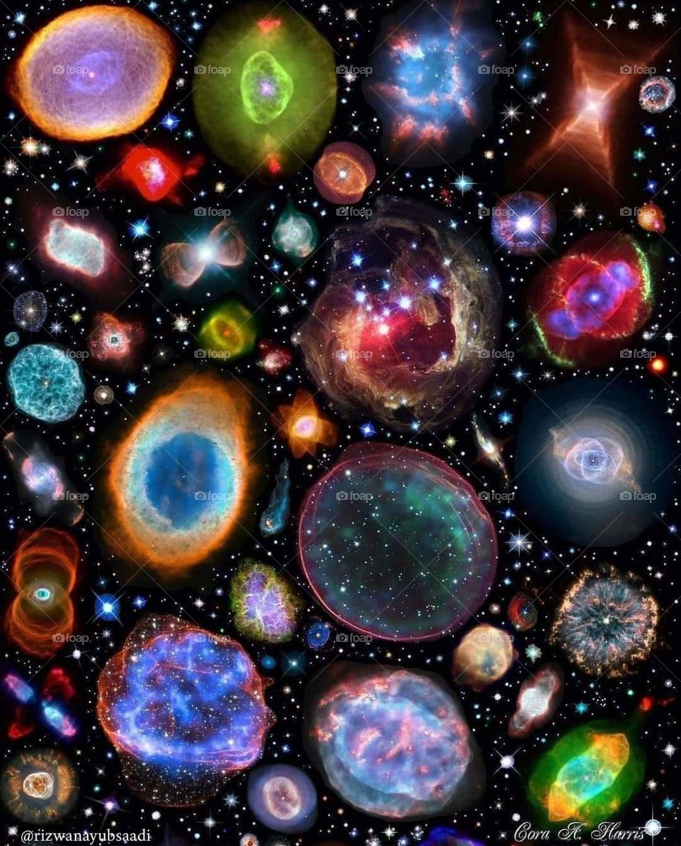 ✓ A pile of Nebulae in one rack! 
• Can you name at least five of the Nebulae? 
Additionally, 
• A nebula is a giant cloud of dust and gas in space.
• Some nebulae (more than one nebula) come from the gas and dust thrown out by the explosion۔