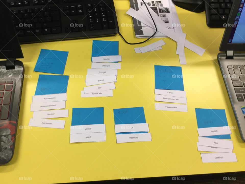 Doing a cart sort to determine the information architecture of a website.