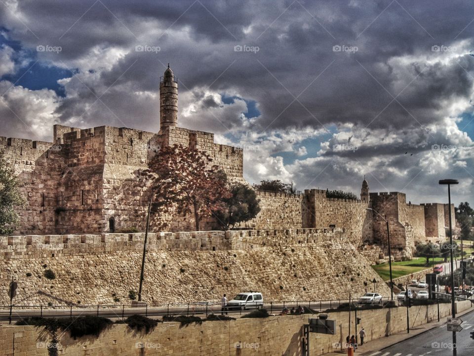 the wall of the old city of Jerusalem and the tower of David