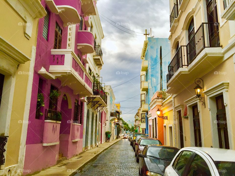 Colorful buildings narrow streets Puerto Rico