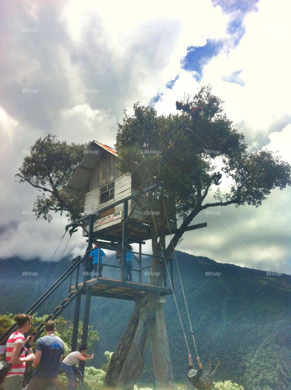 Swing at the end of the world. A tourist site in Baños, Ecuador