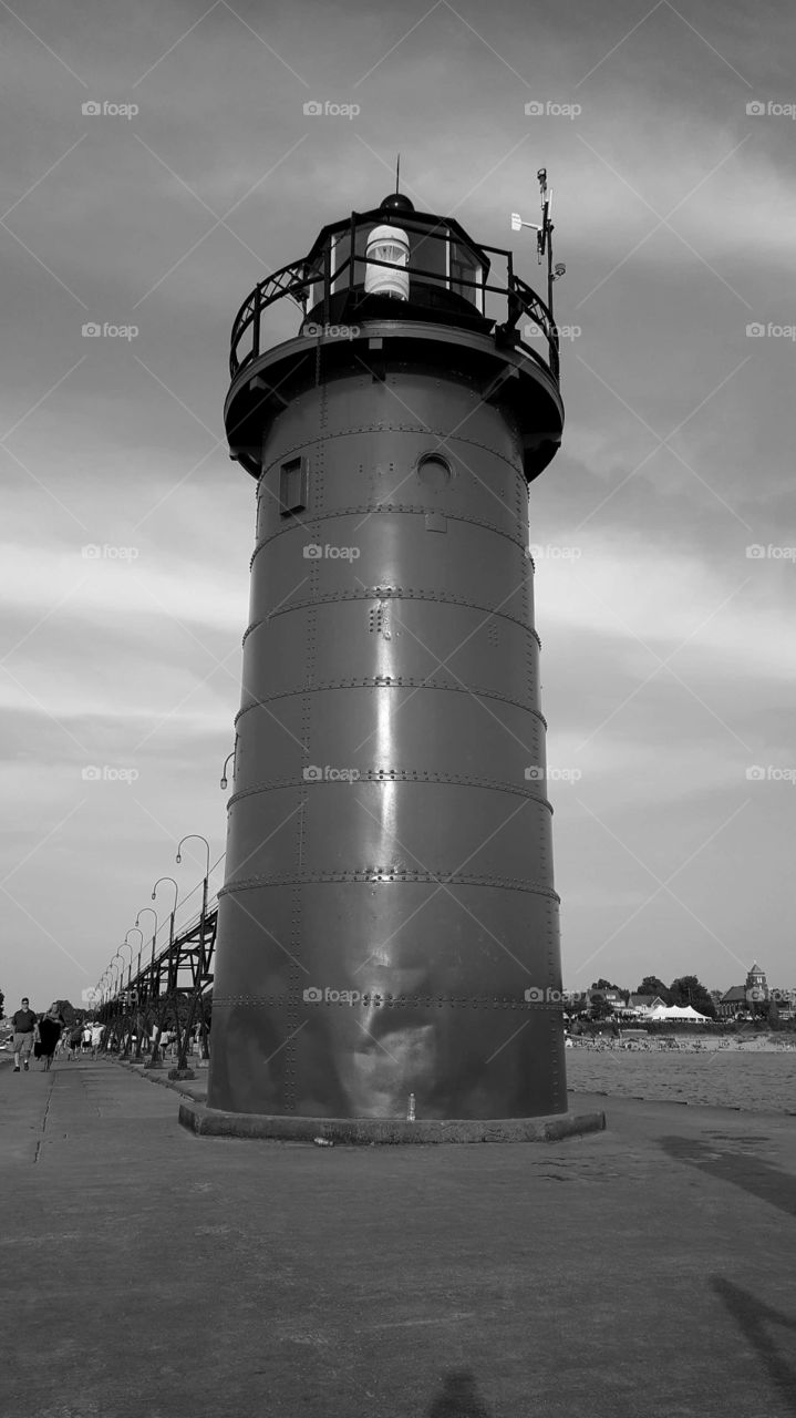 black and white lighthouse.