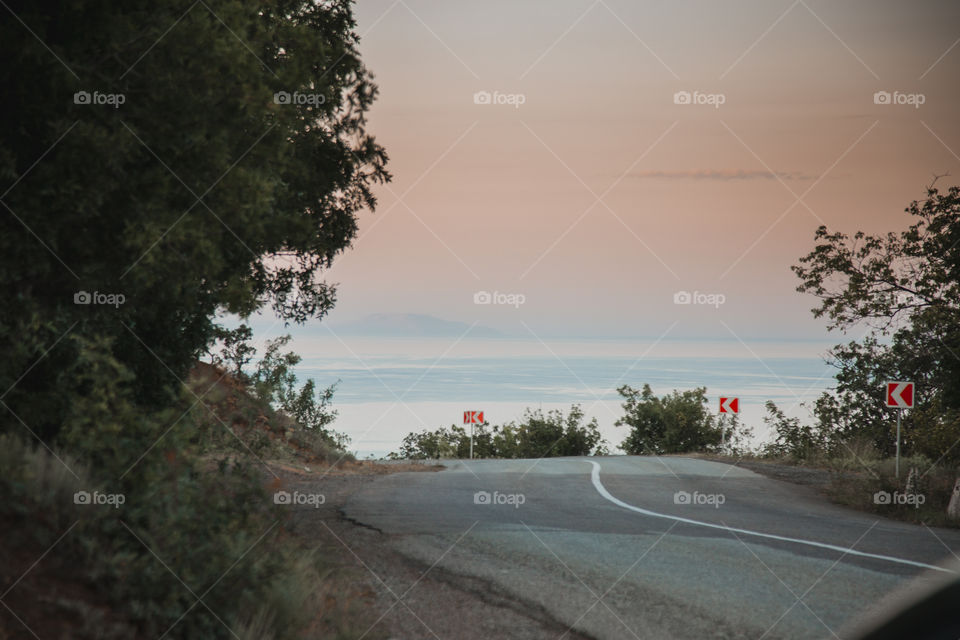 Car trip. Road through mountains in Crimea