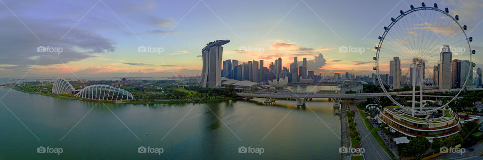 Singapore skyline sunset panorama. 