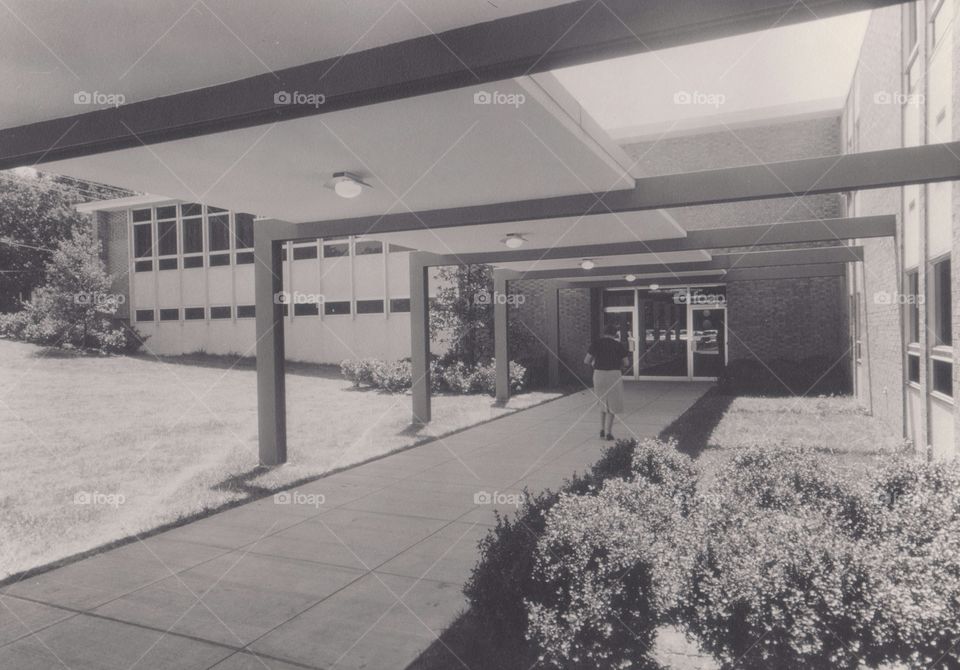 Enter into Knowledge. Entrance of the Hyattsville City Library. Vintage image circa 1960s.