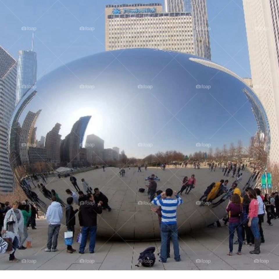 People by the Chicago Bean.