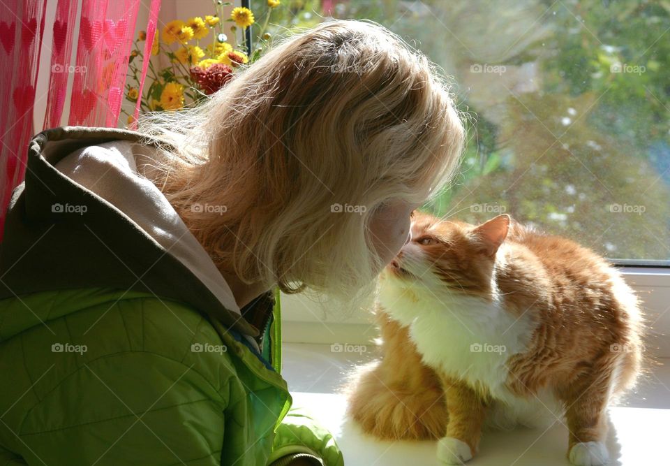 woman and cat happiness