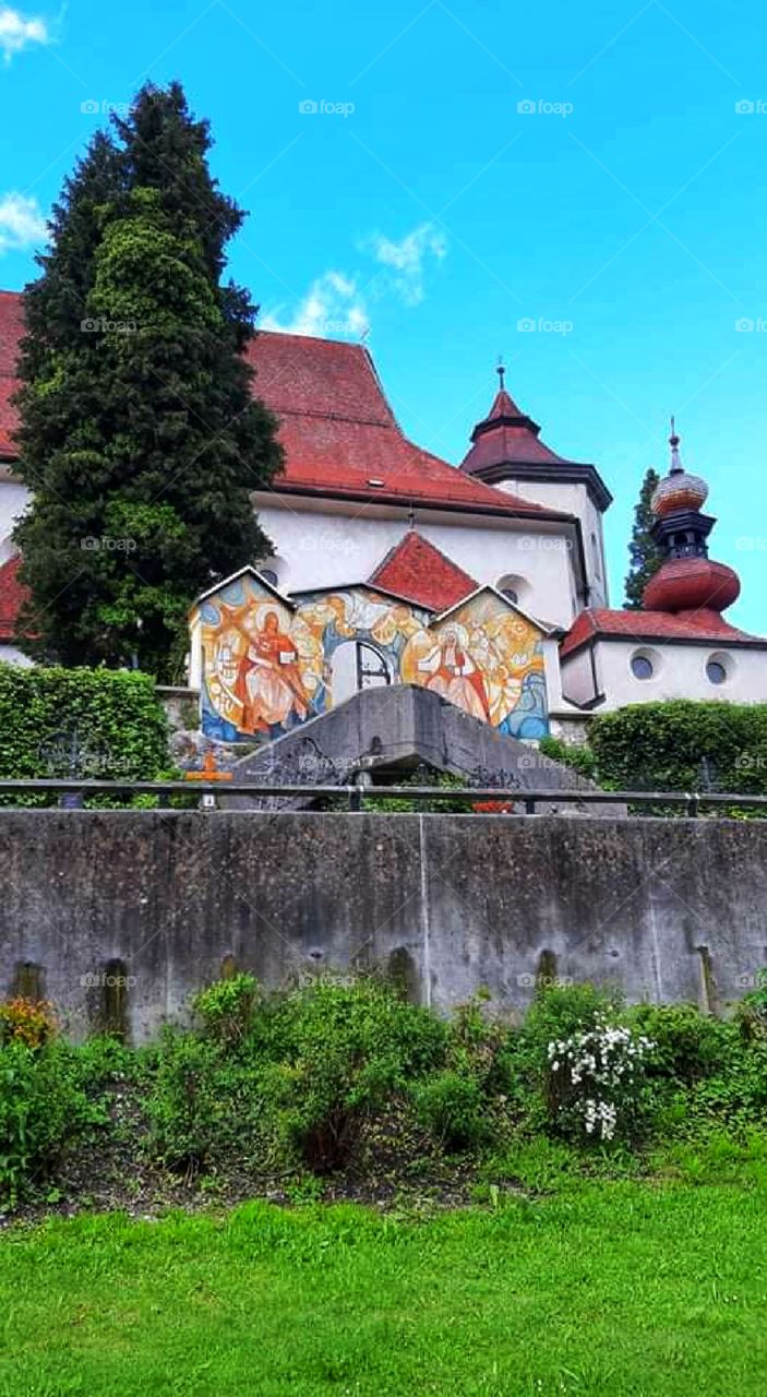 Church beautifully painted - outside view