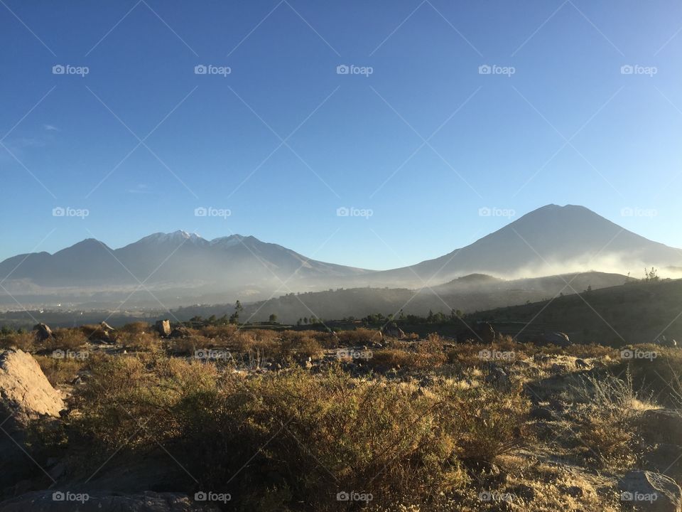 View of Chichani and Misty from three crosses in Peru