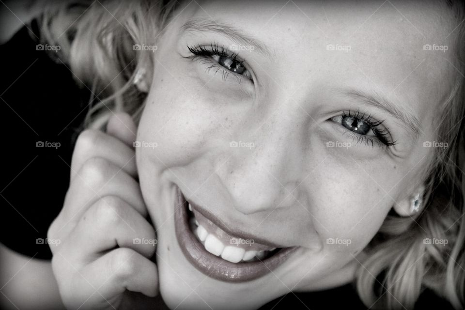 Elevated view of a teenage happy teenage girl