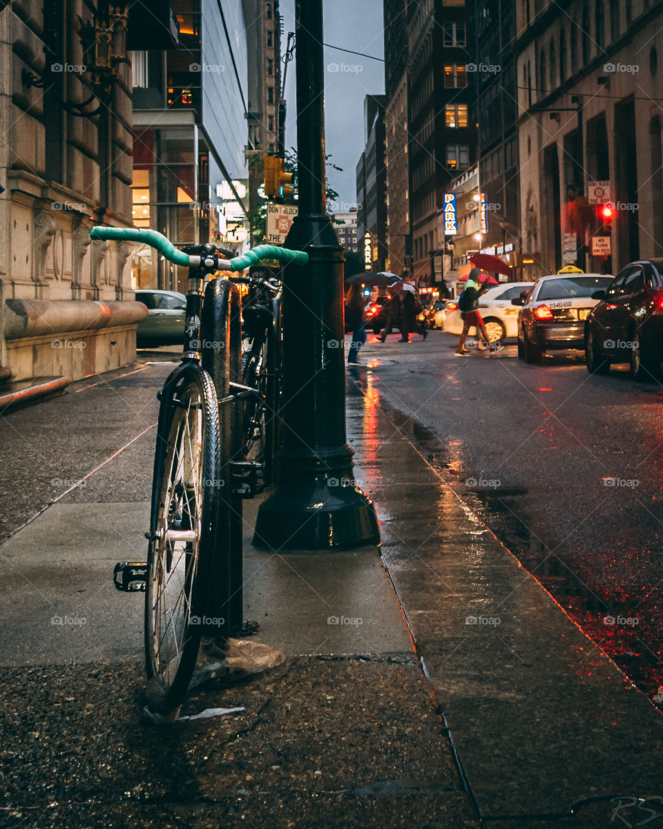 A bicycle on rainy day