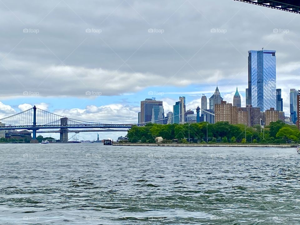 Williamsburg Bridge and Lower Manhattan across East River 