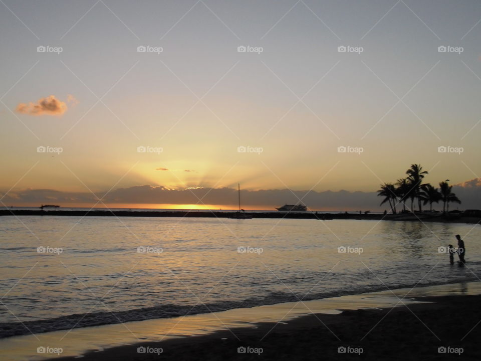 Sunset in Waikiki. 