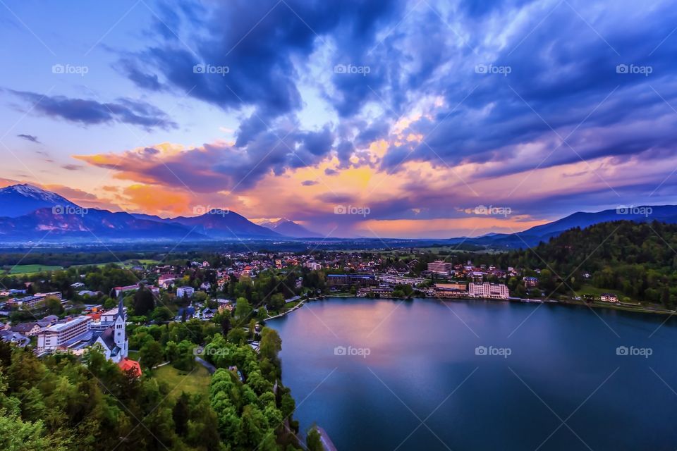 Sunset at lake Bled, Slovenia