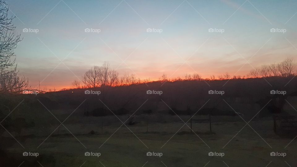 country sunset in winter