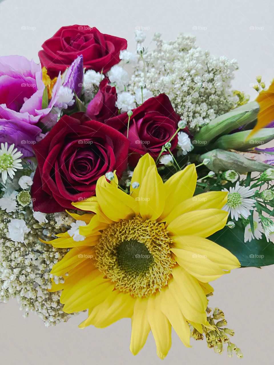 Sunflower and red rose bouquet 