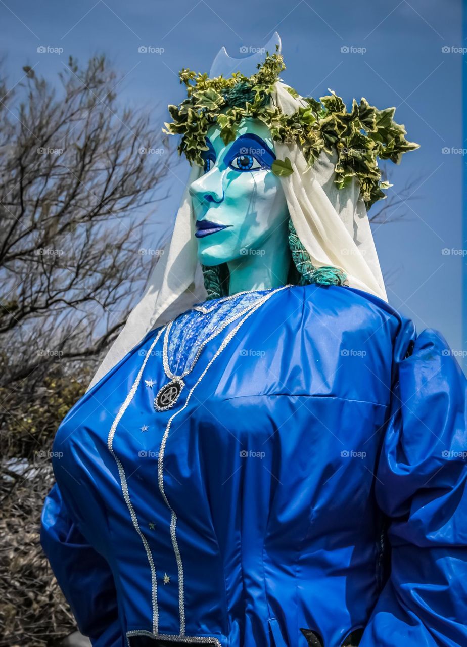 A large effigy of the Moon Goddess at a local festival