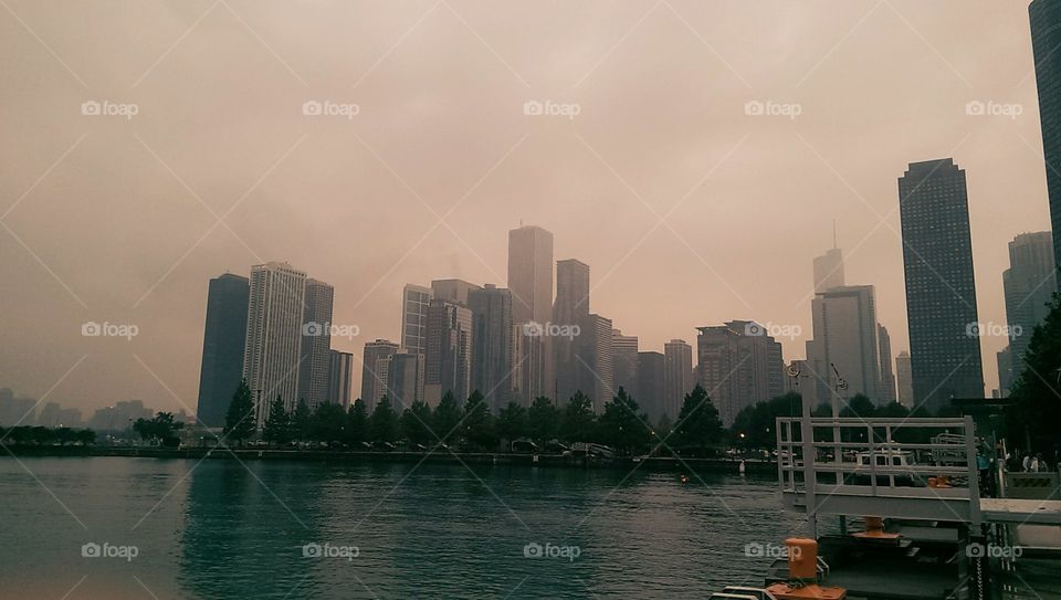 foggy view from Navy Pier. Sightseeing in Chicago